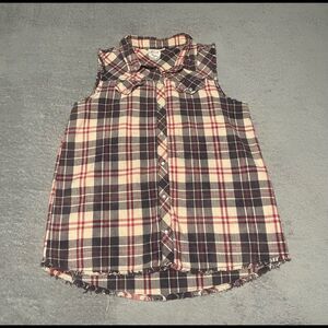 WHITE Crow sleeveless plaid snap up with frayed hem size medium very good cond